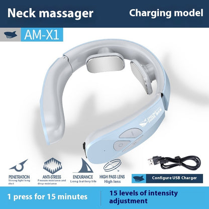 Masseur cou EMS chaleur relaxation portable bleu
