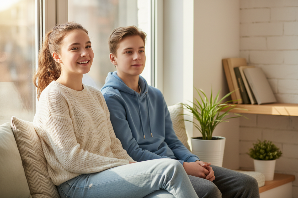 créérer 2 ado une jeune fille et un garcon meiux dans leurs peau dans une ambiance relaxe : sur ce sujet Votre ado mérite une peau nette et sa confiance retrouvée. Ce coffret complet traite l'acné en profondeur tout en apaisant le stress qui l'aggrave. Peau plus claire en 3 semaines, confiance en soi reboostée. La routine que 1 200+ ados adorent."